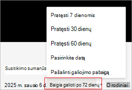Ekrano nuotrauka, kurioje pabrėžiama, kaip pratęsti įrašo galiojimo pabaigos datą 