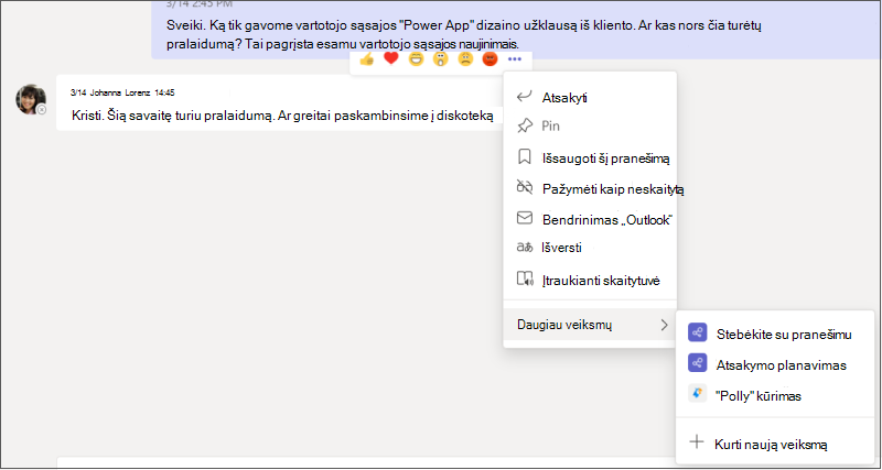 Visiškai išplėstas meniu Daugiau parinkčių su jo submeniu