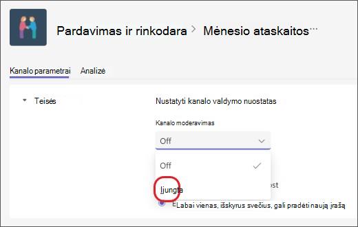 įjungti kanalo moderavimą