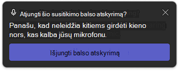 Balso izoliavimo pranešimas programoje 