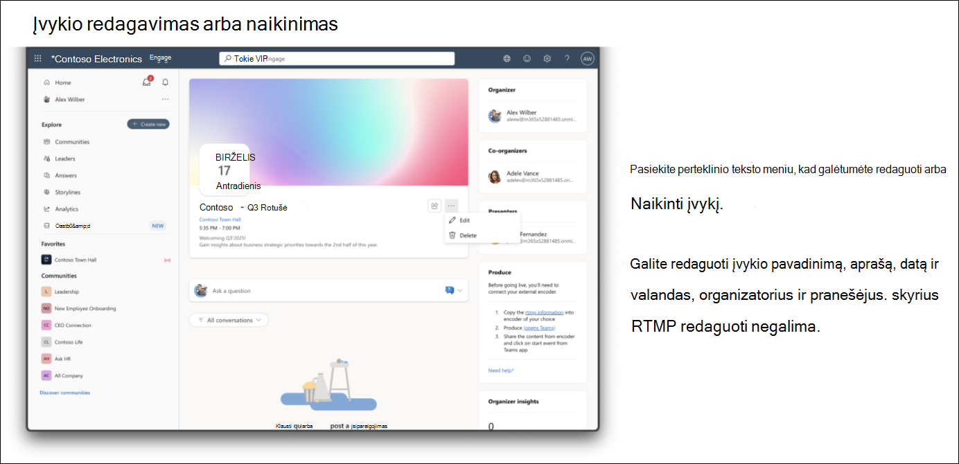 Redaguokite arba naikinkite įvykį.