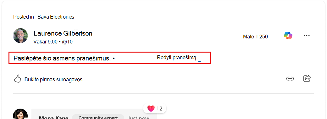 Vartotojų pranešimų slėpimo rezultatai
