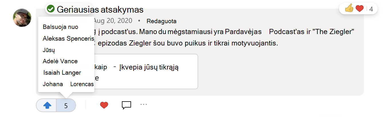 Kaip peržiūrėti, kas balsavo už atsakymą į klausimą