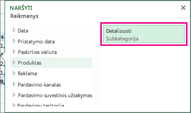 Lauko Naršyti mygtukas Detalizuoti