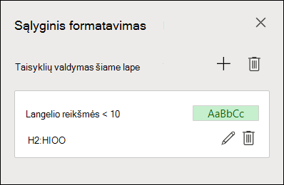 Vaizdas, kuriame rodomas 2 sąlyginio formatavimo taisyklės redagavimo veiksmas