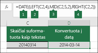 Teksto eilučių ir skaičių konvertavimas į datas