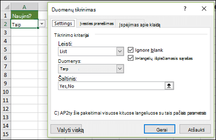 Išplečiamojo sąrašo šaltinis įvedamas neautomatiniu būdu