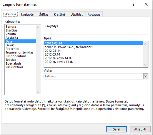 Langelio formatavimas kaip datos