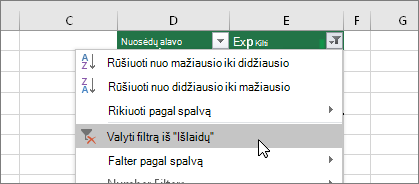 Filtro meniu, Išvalyti filtrą iš ...