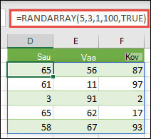 Funkcija RANDARRAY su Min, Max & sveikųjų skaičių argumentais