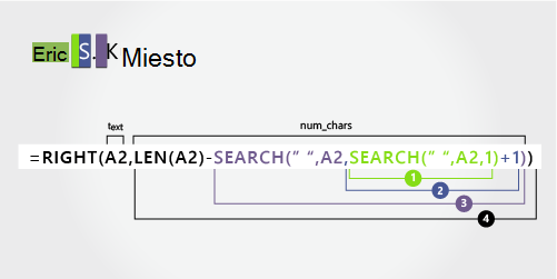 Antroji SEARCH funkcija vardo, antrojo vardo ir pavardės atskyrimo formulėje