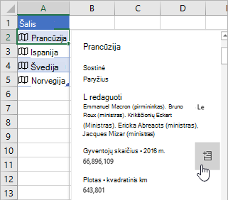 Žymiklis virš populiacijos lauko kortelėje ir mygtukas Išskleisti