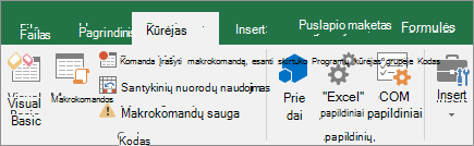 Juostelės skirtukas programų kūrėjas