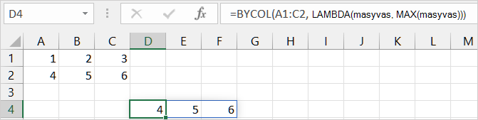 Pirmos funkcijos BYCOL pavyzdys