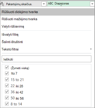 Automatinio filtravimo naudojimas sukurtiems diapazonams peržiūrėti