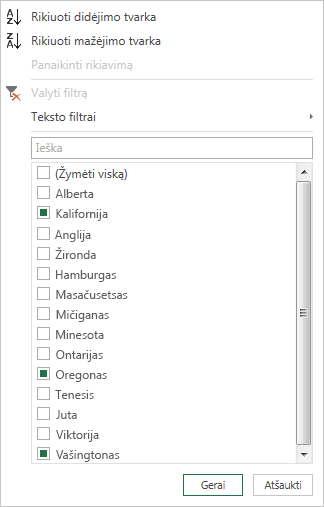 Pažymėkite stulpelį
