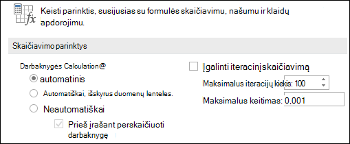Automatinio & neautomatinio skaičiavimo parinkčių vaizdas