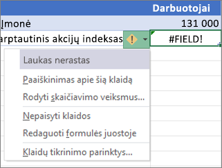 #FIELD! klaidos nepaisymas