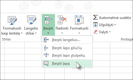 Įterpti langelius
