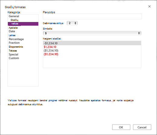 Currency option in Number format screen