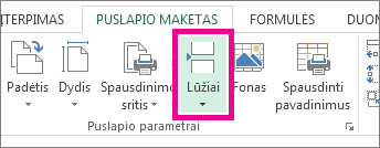 Spustelėkite skirtuką Lūžiai puslapio makete