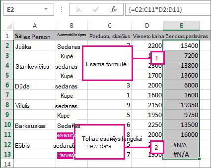 Masyvo formulės išplėtimas