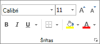 Grupė Šriftas skirtuke Pagrindinis