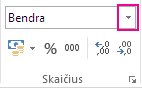 Skaičių formatavimo laukas skirtuke Pagrindinis