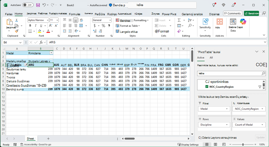 Atnaujinta „PivotTable“
