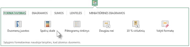 Skirtukas Formatavimas galerijoje Sparčioji analizė
