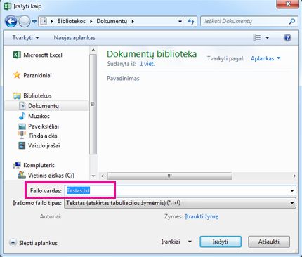 Dialogo langas Įrašyti kaip