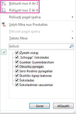 Rikiavimo komandos galerijoje Rikiavimas ir filtravimas