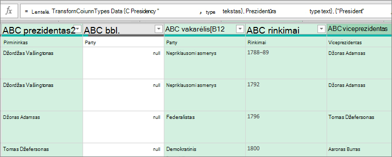 Select columns to include in the data type