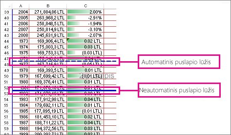Automatiniai ir neautomatiniai puslapio lūžiai