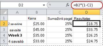 Procentų skaičiavimo formulės pavyzdys