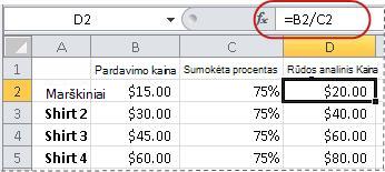 Procentų skaičiavimo formulės pavyzdys