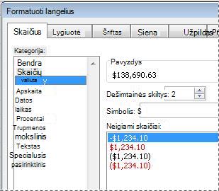 Dialogo langas Langelių formatavimas