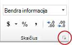 Dialogo lango vykdyklės mygtukas grupėje Skaičiai