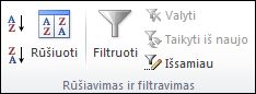 Grupė „Rikiavimas ir filtravimas“ skirtuke „Duomenys“