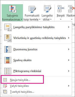 Mygtukas Sąlyginis formatavimas skirtuke Pagrindinis