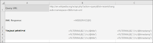 Funkcijos FILTERXML pavyzdys