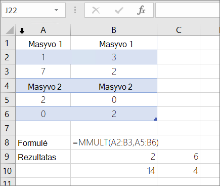 Funkcija MMULT – 1 pavyzdys