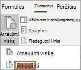 Pelė, nukreipta į juostelės komandą Atnaujinti
