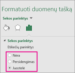 Užduočių srityje Formatuoti duomenų žymę rodomos medžio žemėlapio diagramos parinktys