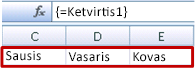 Pavadintasis masyvas, įvestas kaip formulė