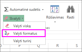 naudokite formatavimo išvalymo mygtuką, kad pašalintumėte formatavimą