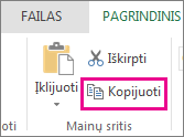 Komanda Kopijuoti grupėje Mainų sritis