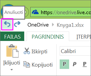 veiksmo anuliavimo mygtukas