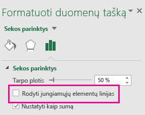Užduočių sritis Duomenų atskaitos taškų formatavimas su nepažymėta parinktimi Rodyti jungiančias linijas „Office 2016“