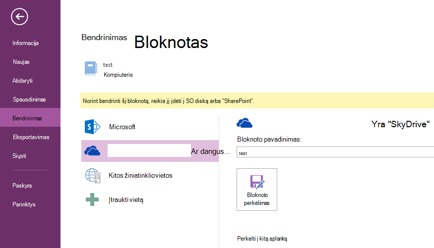 spustelėkite Perkelti bloknotą